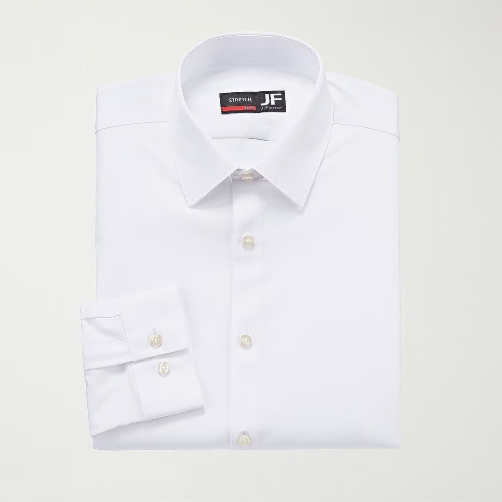MSRP $50 J. Ferrar 360 Stretch Slim Mens L White Long Sleeve Dress Shirt Stretch